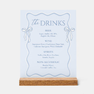 Bow Dusty Blue Wedding Drink Bar Acrylic Sign