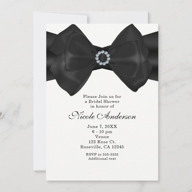 Bow en ruban noir et diamants Élégantes invitation (Devant)