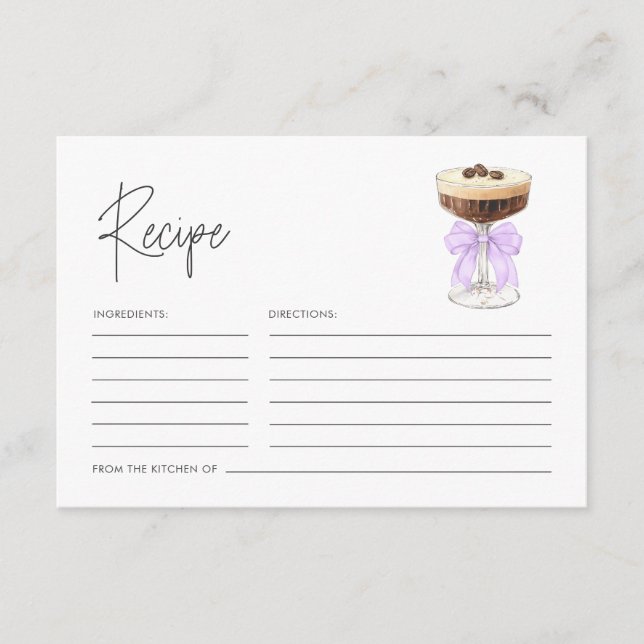 Bow Espresso Martini Bridal Shower Recipe Enclosure Card (Front)