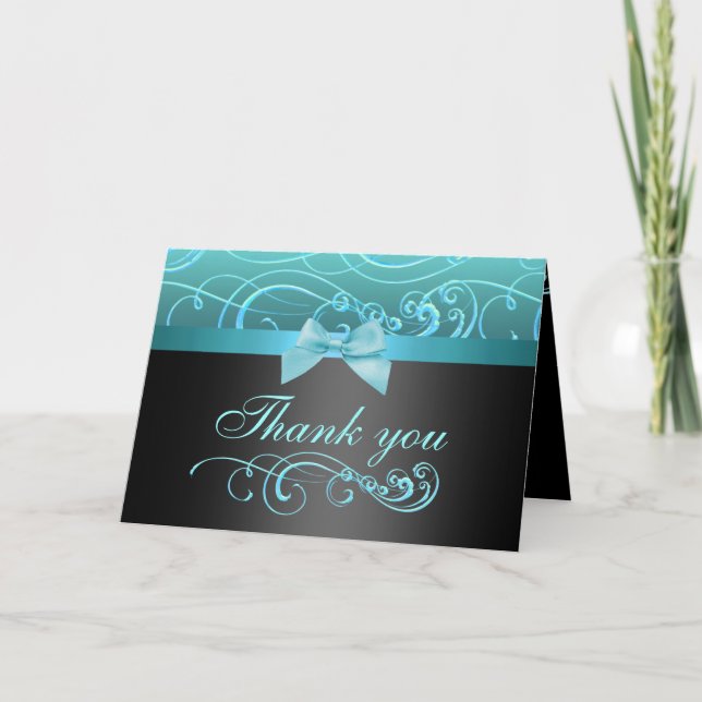 Bow et Carte de remerciements à balayage bleu/noir (Devant)