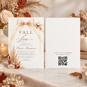 Bow Fall In Love QR Code Bridal Shower Invitation