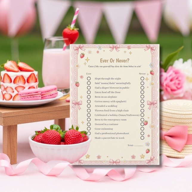 Bow First Birthday Ever or Never game card (Bow First Birthday Ever or Never game card)