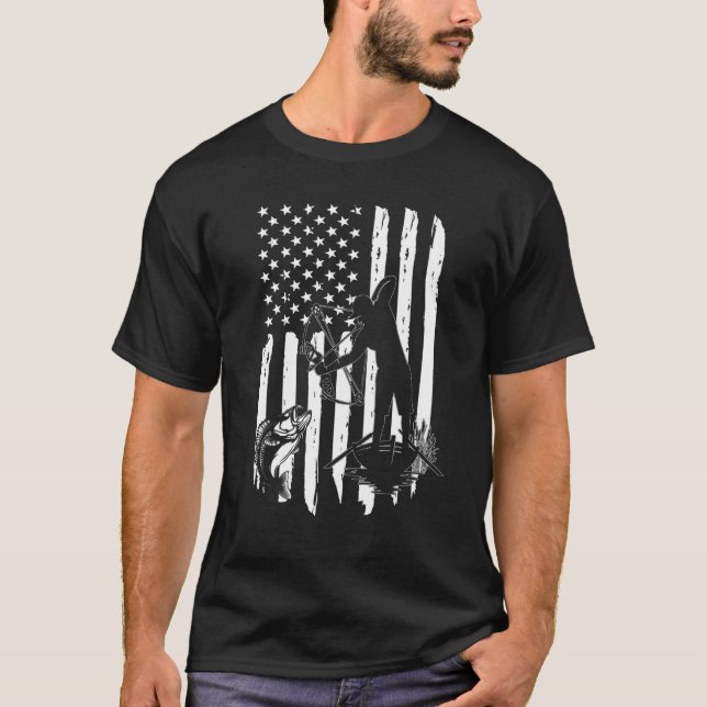 Bow Fishing American Flag Fishing T-Shirt (Front)