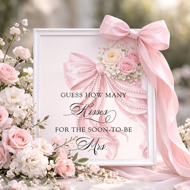 Bow Floral How Many Kisses Bridal Shower Game Poster (Creator Uploaded)