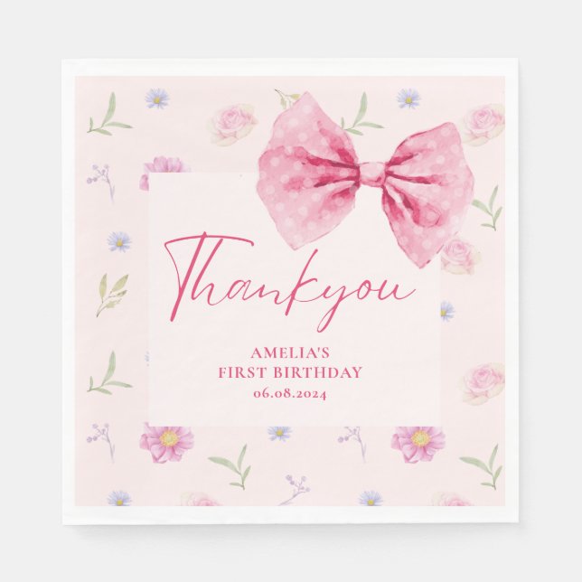Bow floral little miss Onederful birthday favour Napkin (Front)