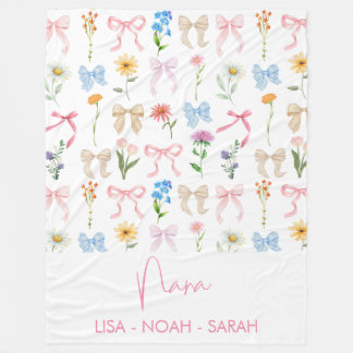 Bow Floral Nana Grandma Grandchildren Fleece Blanket