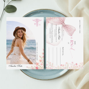 Bow Floral Photo Nursing Graduation Announcement Postcard
