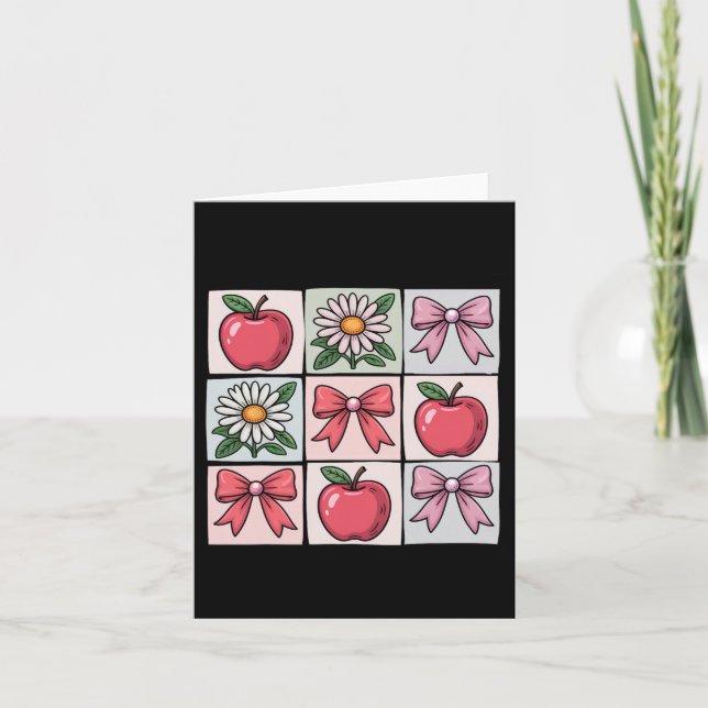 Bow Flower School Shirt Cute Pink Back To School G Card (Front)