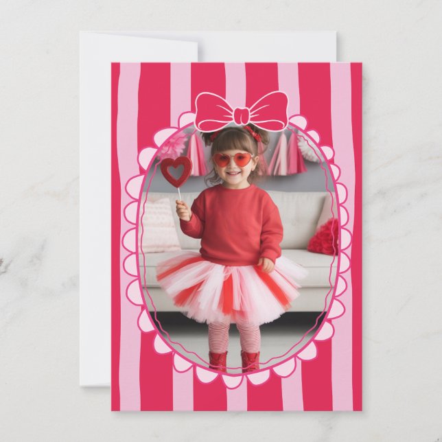 Bow Frame Kid Photo Valentine Card, Child School Card (Front)