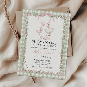 Bow Gingham Silly Goose Baby Shower Invitation