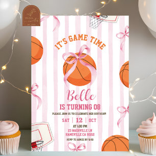 Bow Girl Basketball Birthday Game time Invitation