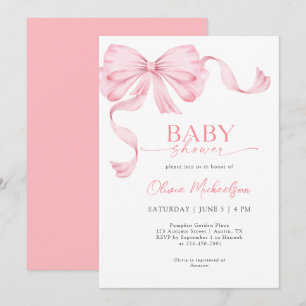 Bow Girl Pink Ribbon Coquette Elegant Baby Shower Invitation