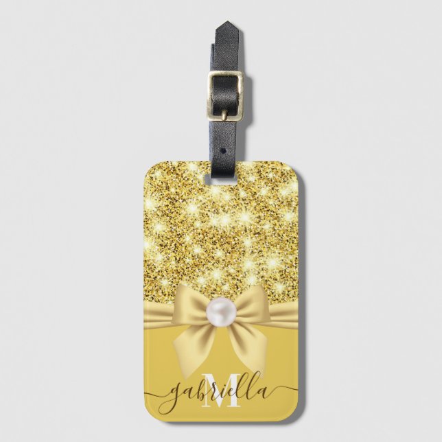 Bow Glitter and Pearl Luggage Tag (Front Vertical)