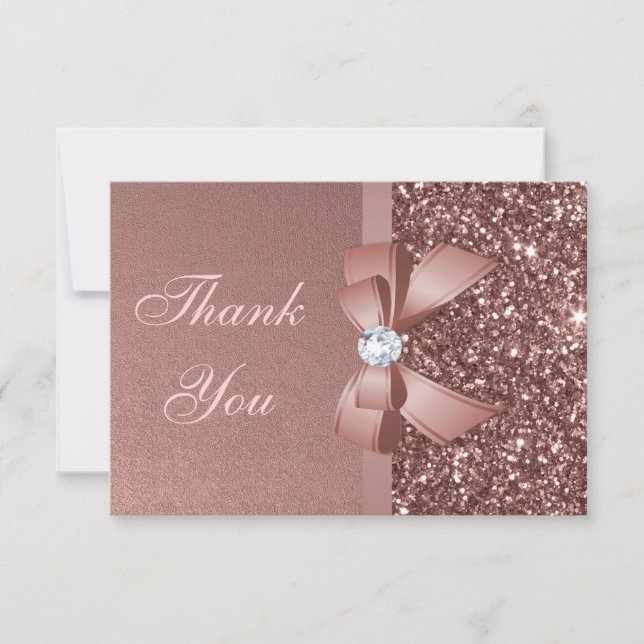 Bow Glitter Rose Gold Graduation Thank You Card (Front)