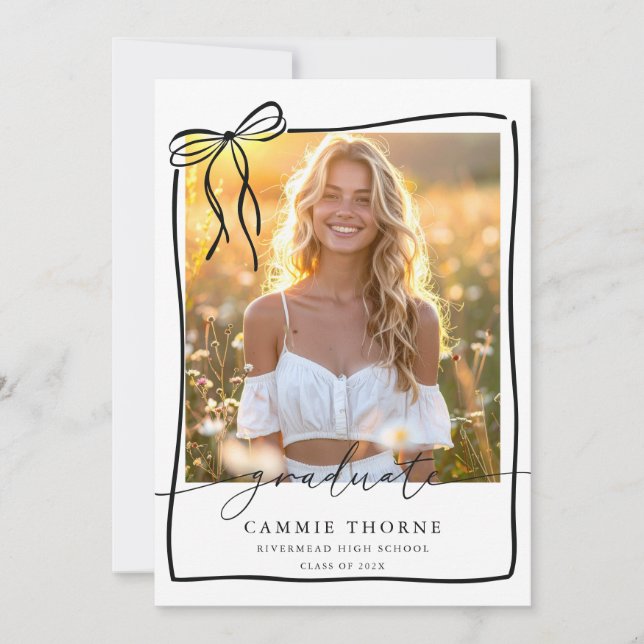 Bow Graduation Announcement Card Photo Grad Party (Front)