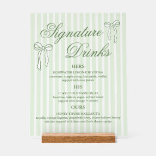 Bow Green Wedding Signature Drinks Cocktails  Acrylic Sign