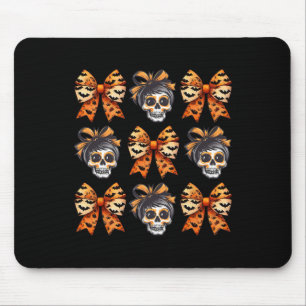 Bow Halloween Spooky Season Skeleton Cute Women Mouse Pad