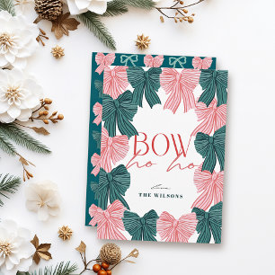 Bow Ho Ho Red & Green Bows Christmas Holiday Card