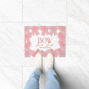 Bow Ho Ho Red & Pink Bows Christmas Holiday Doormat