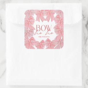 Bow Ho Ho Red & Pink Bows Christmas Holiday Square Sticker