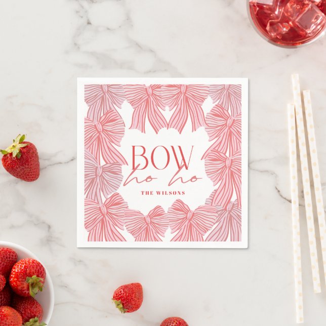 Bow Ho Ho Red & Pink Bows Christmas Napkin (Insitu)