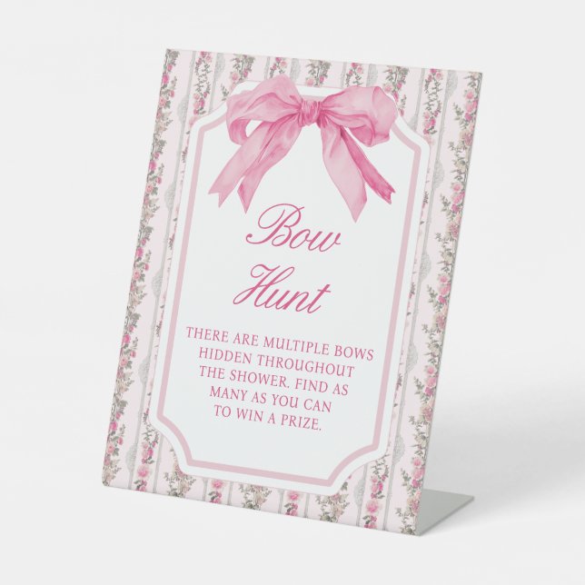 Bow Hunt Coquette Baby Shower Guessing Game Pedestal Sign (Front)