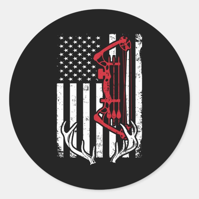 Bow Hunting American Flag Archery For Hunters Classic Round Sticker (Front)