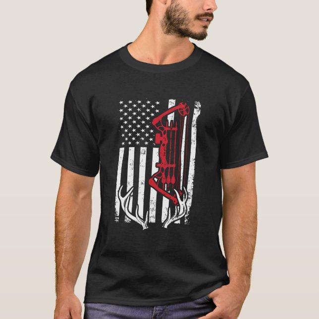 Bow Hunting American Flag Archery For Hunters T-Shirt (Front)