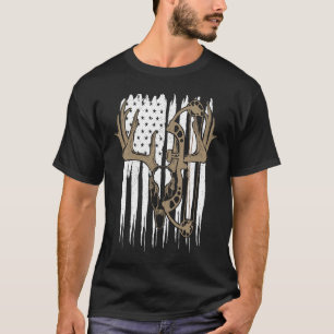 Bow Hunting Deer American Flag Archery Hunter Men  T-Shirt