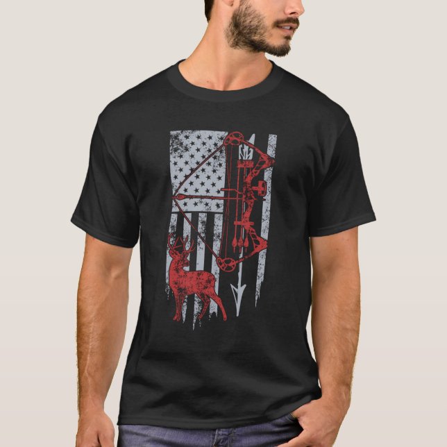 Bow Hunting Deer Flag Hunters T-Shirt (Front)