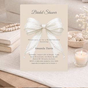 Bow ivory champagne pearls elegant Bridal Shower Invitation