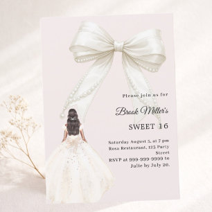 Bow ivory dress blush pink luxury Sweet 16 Invitation