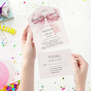 Bow knot pink beige cream Bridal Shower rsvp All In One Invitation