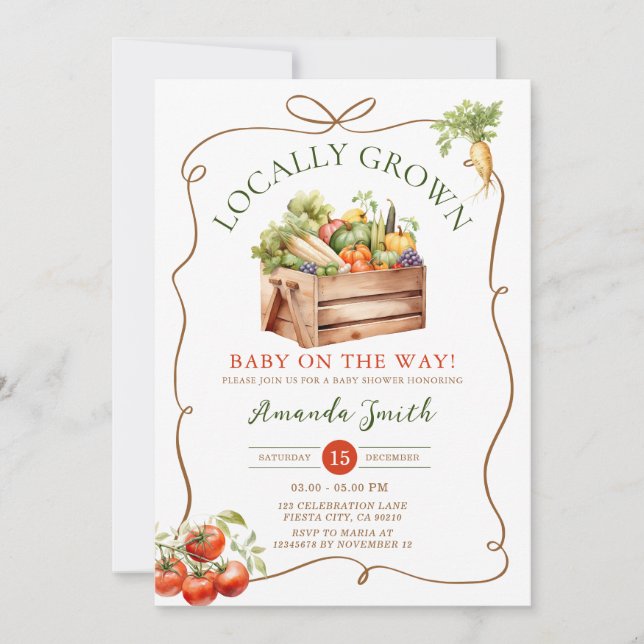 Bow Locally Grown Fresh Market Veggie Baby Shower Invitation (Front)