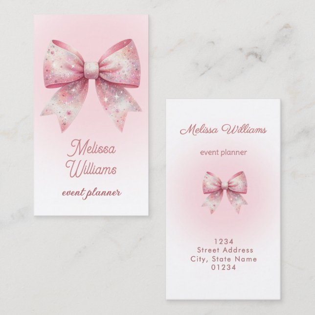  bow logo pink gradient business card (Front/Back)