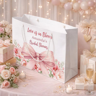 Bow Love is in Bloom pink florals Bridal Shower Large Gift Bag