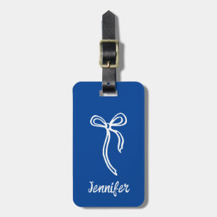 Bow luggage tag   editable blue background