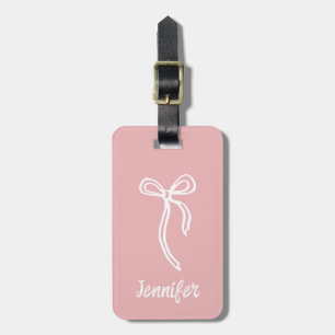 Bow luggage tag editable pink background