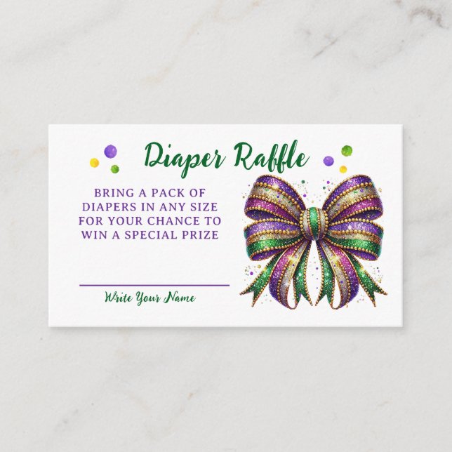 Bow Mardi Gras Diaper Raffle Request Enclosure Card (Front)
