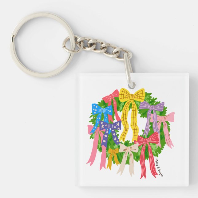 Bow Merry And Bright Christmas  Keychain (Front)