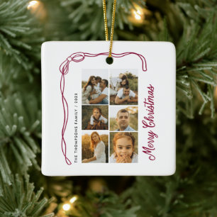 Bow Merry Christmas Family 6 Photos Ceramic Ornament