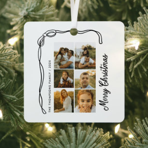 Bow Merry Christmas Family 6 Photos Metal Ornament