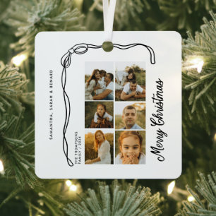 Bow Merry Christmas Family 6 Photos Metal Ornament