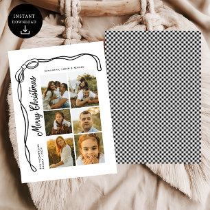 Bow Merry Christmas Family 6 Photos Plaid Holiday Card