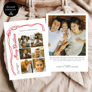 Bow Merry Christmas Family 7 Photos Holiday Card