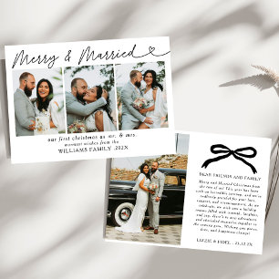 Bow Merry & Married Newlywed Photo Christmas Holiday Card