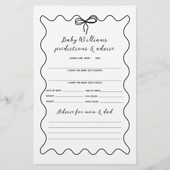 Bow Modern Minimalist Neutral Baby Shower Game (Front)
