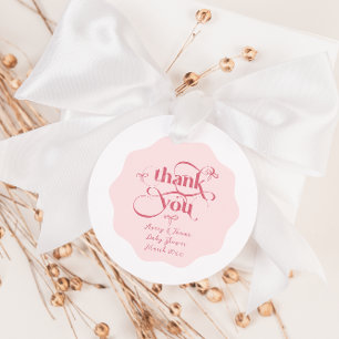 Bow Modern Minimalist Wavy Pink Girl Baby Shower Favour Tags
