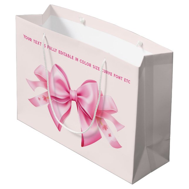 Bow on Trendy Barbiedoll Blush Pink  Large Gift Bag (Back Angled)