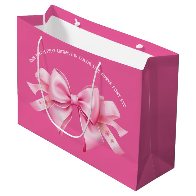 Bow on Trendy Barbiedoll Bubblegum Pink  Large Gift Bag (Front Angled)